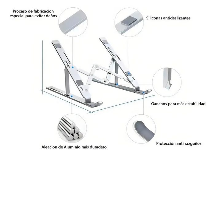 BASE SOPORTE AJUSTABLE LAPTOP STAND ALUMINIO PLEGABLE 8 POSICIONES
