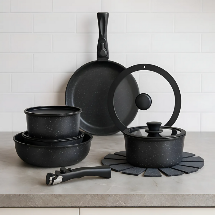 BATERÍA DE COCINA JUEGO DE OLLAS REVESTIMIENTO GRANITO 17 PCS
