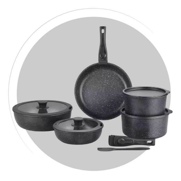 BATERÍA DE COCINA JUEGO DE OLLAS REVESTIMIENTO GRANITO 17 PCS