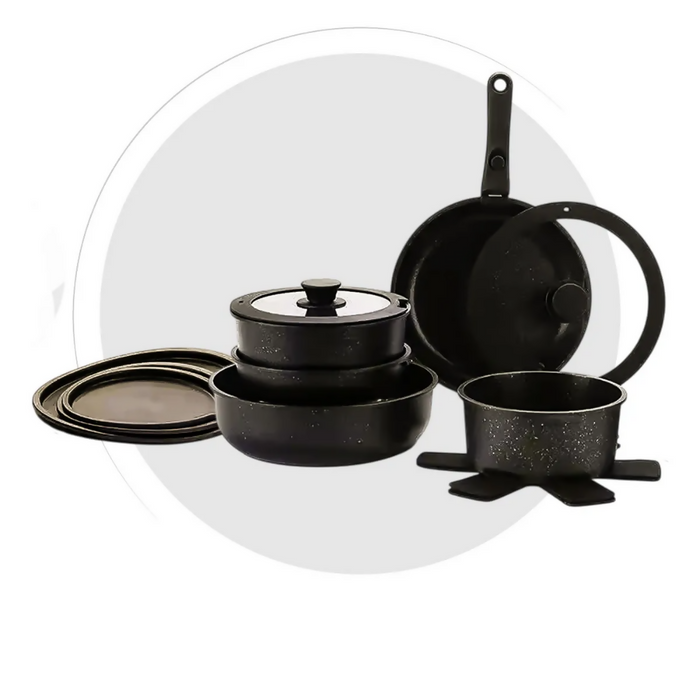 BATERÍA DE COCINA JUEGO DE OLLAS REVESTIMIENTO GRANITO 17 PCS