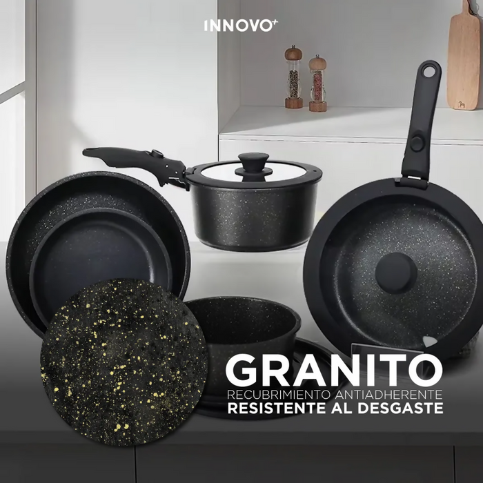 BATERÍA DE COCINA JUEGO DE OLLAS REVESTIMIENTO GRANITO 17 PCS