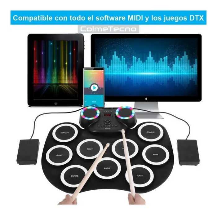 BATERÍA ELECTRÓNICA DE MESA DIGITAL DRUM LED BLUETOOTH