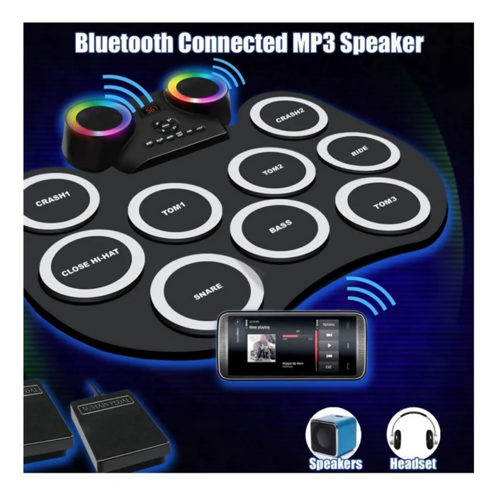 BATERÍA ELECTRÓNICA DE MESA DIGITAL DRUM LED BLUETOOTH