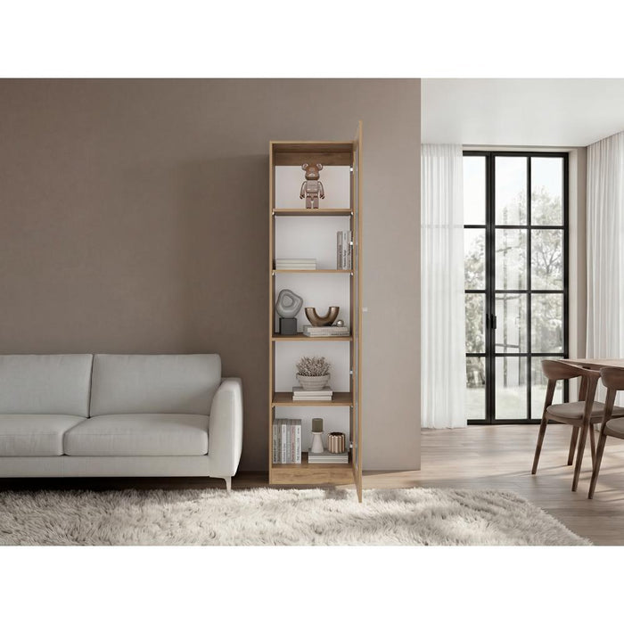 Biblioteca Home Eco Con Puerta En Vidrio, Macadamia, con Cinco Entrepaños ZF