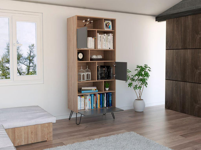 BIBLIOTECA LARA, MIEL Y PLATA OSCURO, CON TRES PUERTAS CON APERTURA PUSH