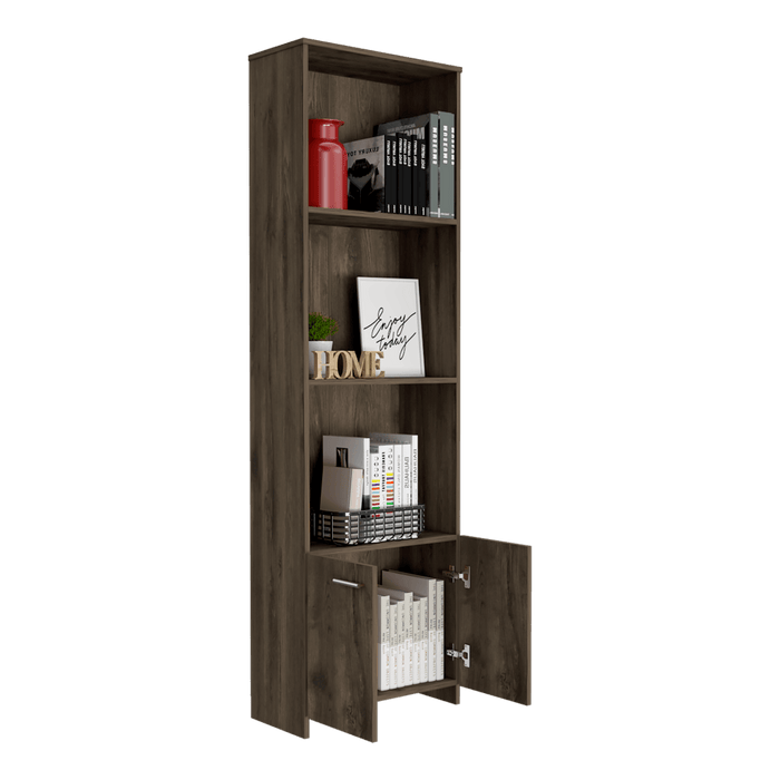 BIBLIOTECA MILÁN, NOGAL, CON DOS PUERTAS ABATIBLES Y TRES ENTREPAÑOS