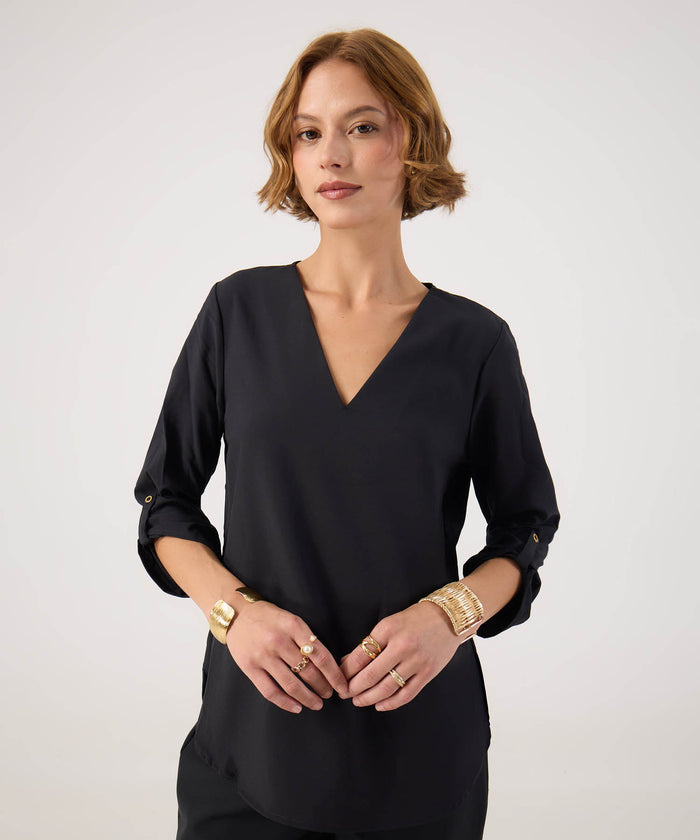 BLUSA M 3/4 UNICOLOR CON ESCOTE EN V 30122907
