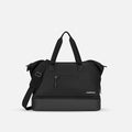 A Sherpani Boston Carbon Black Anti-theft Weekender, front view showing front lockable zipper pocket against a white background. #color_carbon-black