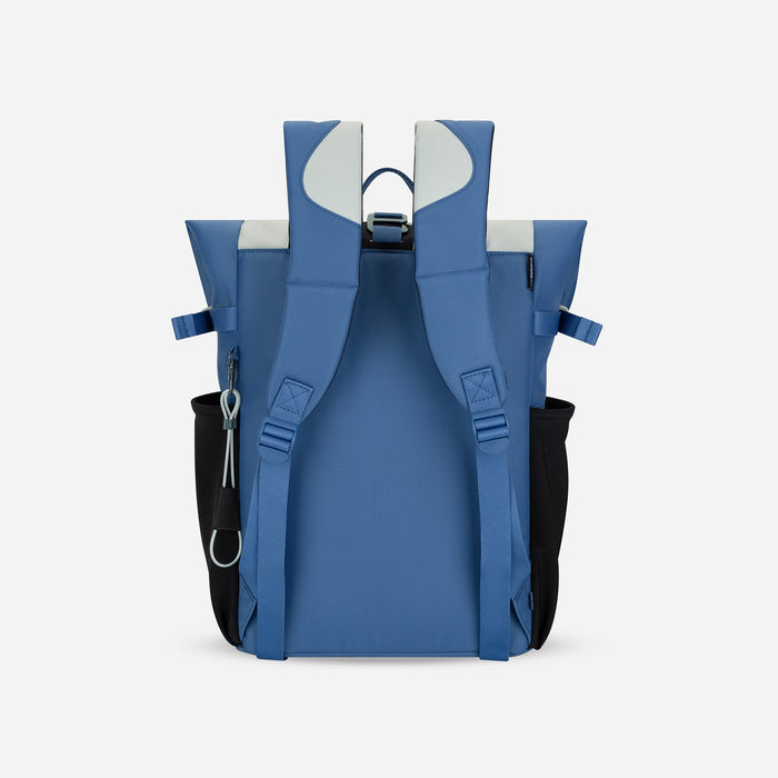 A Sherpani Cabo Seastone Day Pack, back view showing shoulder straps and two water bottle pockets against white background. #color_seastone