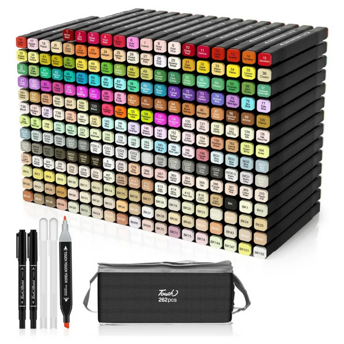 CAJA DE MARCADORES PLUMONES DOBLE PUNTA DE 262 PIEZAS