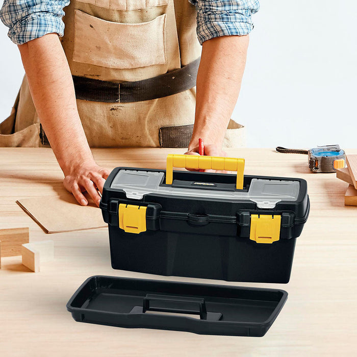 Caja Herramientas 16" Apilable con Tapa Organizadora Cerradura Plástica Negro