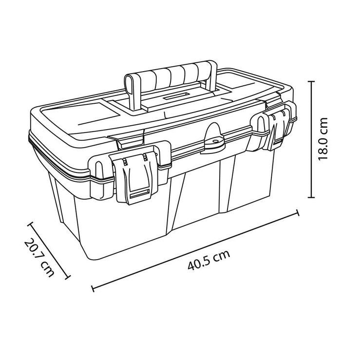 Caja Herramientas 16" Apilable con Tapa Organizadora Cerradura Plástica Negro