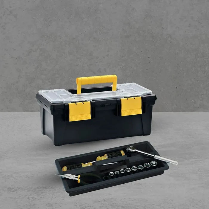 Caja Herramientas 16" con Tapa Organizadora Cerradura Plástica Negro