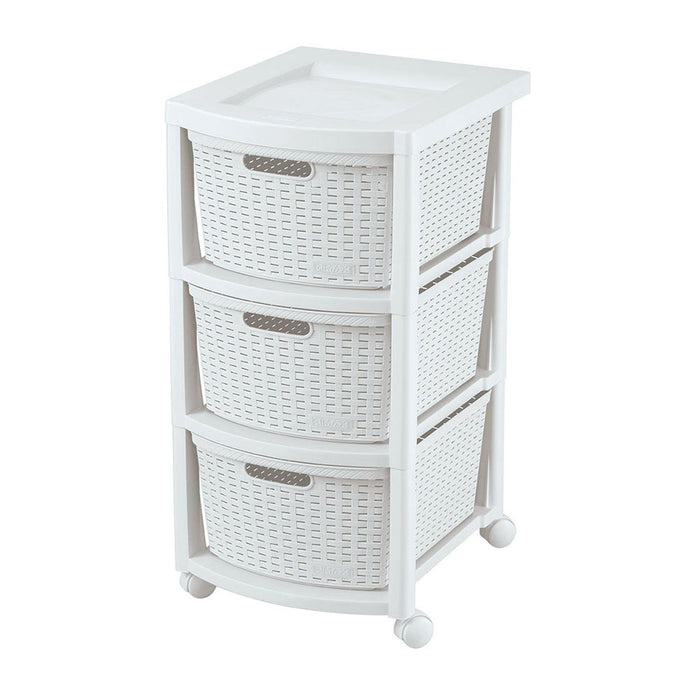 Cajonero Apariencia Rattan 3 Gavetas Altas Blanco Nieve