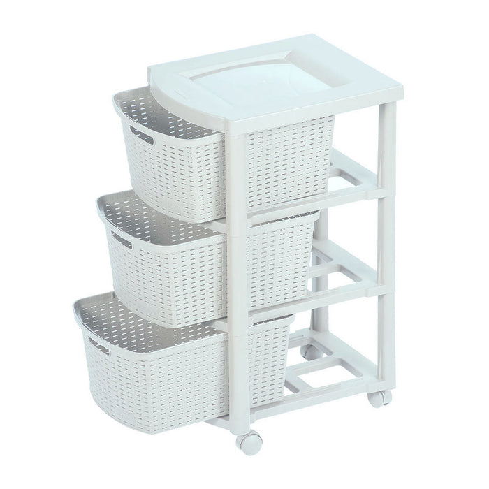 Cajonero Apariencia Rattan 3 Gavetas Altas Blanco Nieve