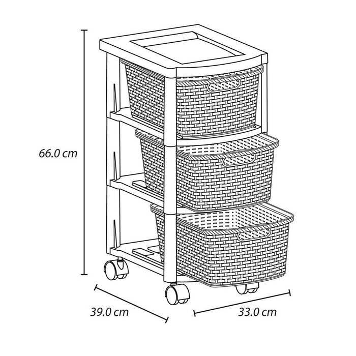 Cajonero Apariencia Rattan 3 Gavetas Altas Blanco Nieve