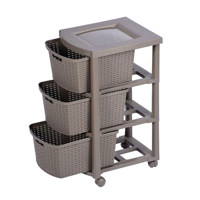 Cajonero Apariencia Rattan 3 Gavetas Altas Mocca