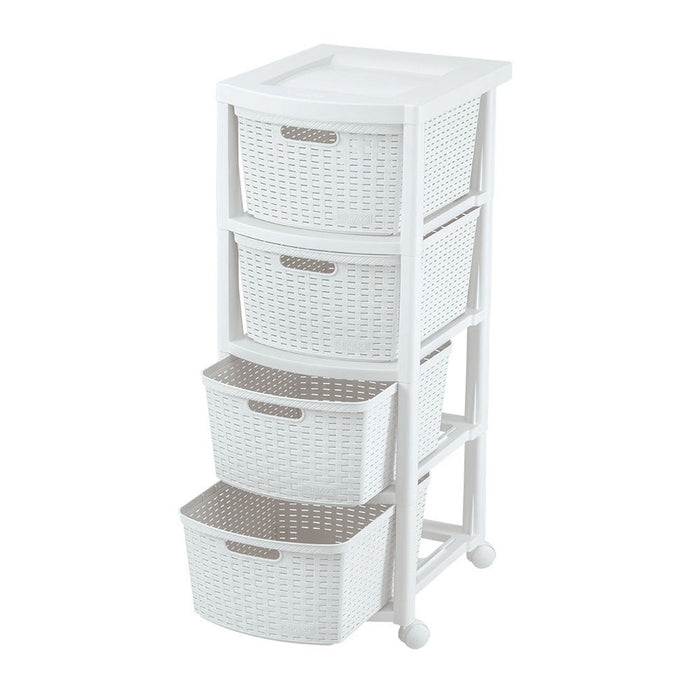 Cajonero Apariencia Rattan 4 Gavetas Altas Blanco Nieve