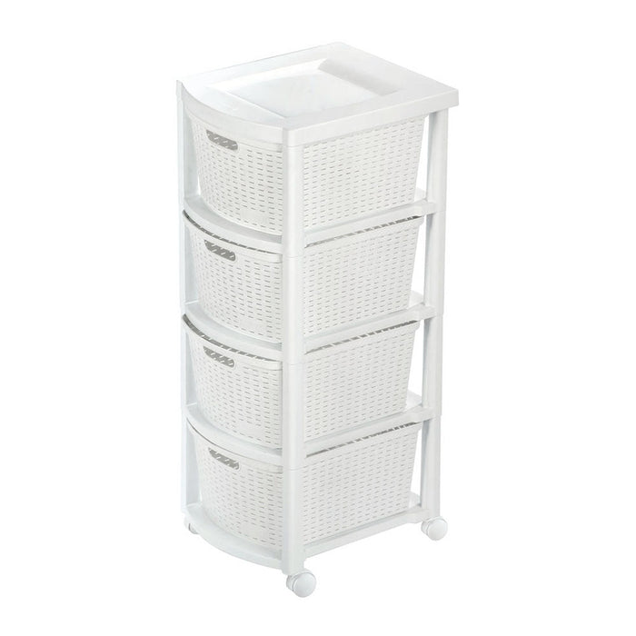 Cajonero Apariencia Rattan 4 Gavetas Altas Blanco Nieve