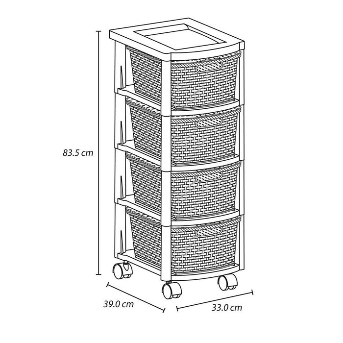 Cajonero Apariencia Rattan 4 Gavetas Altas Blanco Nieve
