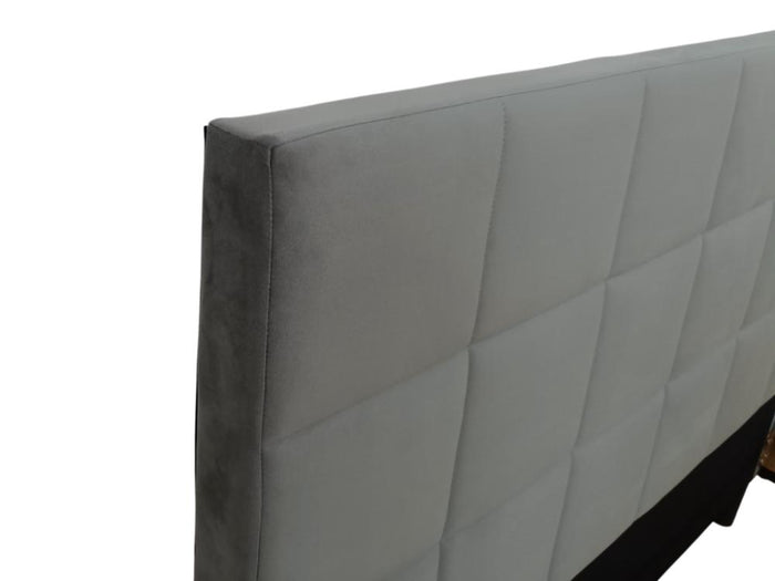 Cama Doble Vertex, Gris Oscuro, Madera roble tapizada