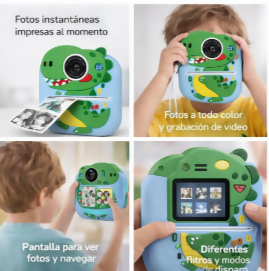 CÁMARA INFANTIL INSTANTÁNEA CON IMPRESORA DINOSAURIO COLOR VERDE