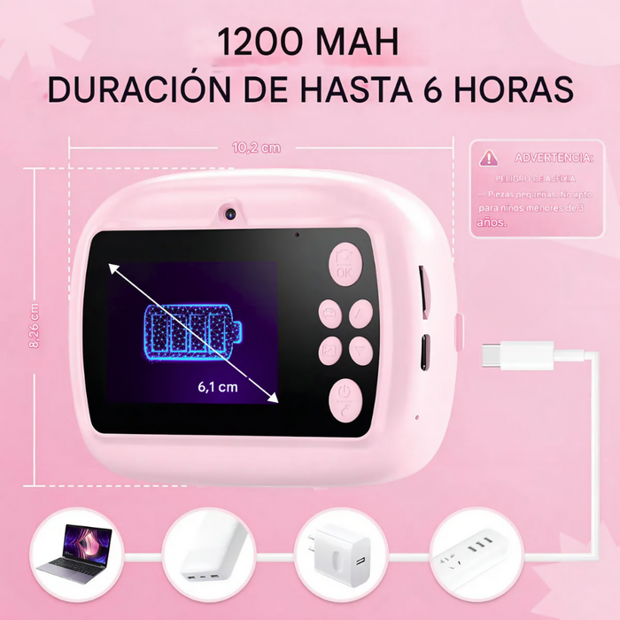 CÁMARA INSTANTÁNEA AM300 PARA NIÑOS IMPRESIÓN TÉRMICA VIDEOS ROSA