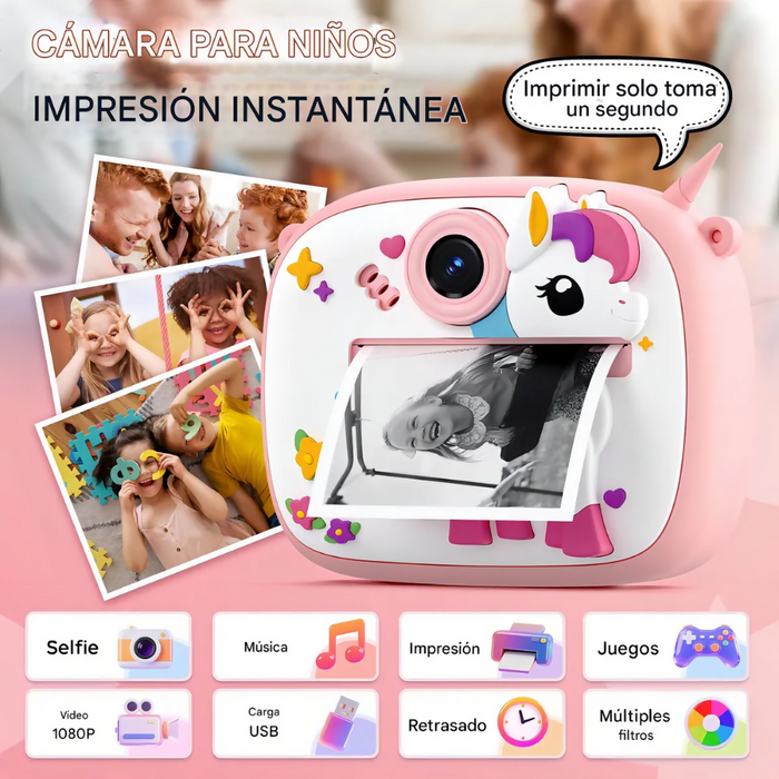 CÁMARA INSTANTÁNEA AM300 PARA NIÑOS IMPRESIÓN TÉRMICA VIDEOS ROSA