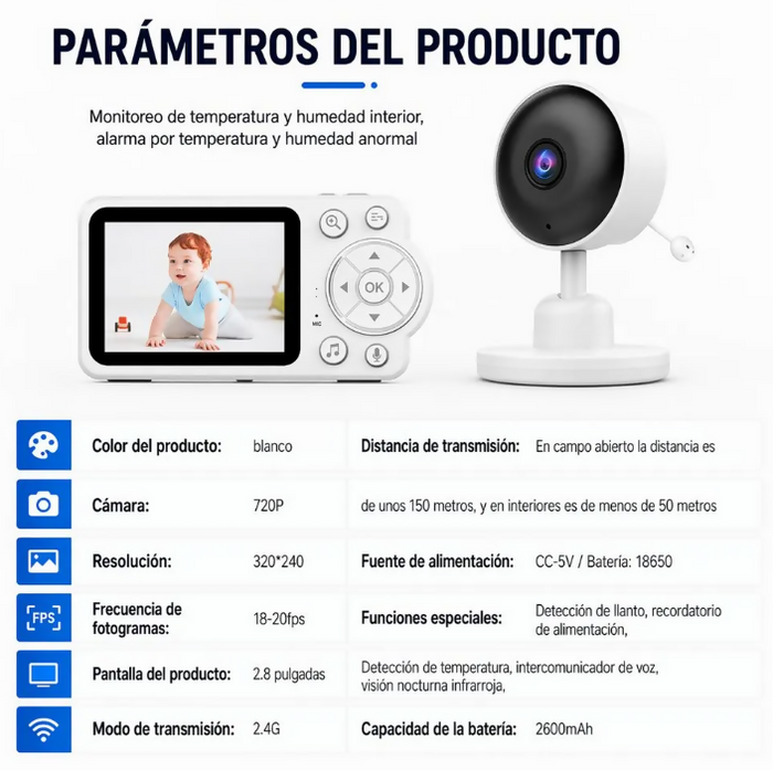 CÁMARA MONITOR BEBÉ CON AUDIO VIDEO PANTALLA 2.8 PULGADAS