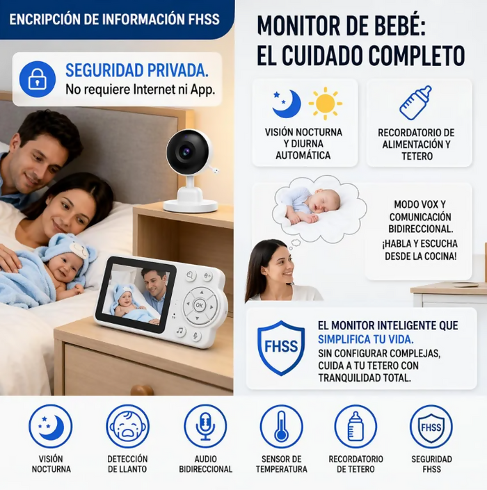 CÁMARA MONITOR BEBÉ CON AUDIO VIDEO PANTALLA 2.8 PULGADAS