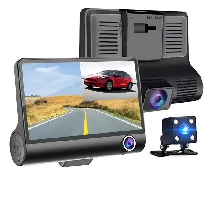 CÁMARA PARA CARRO DVR 3 LENTES 1080P FULL HD DASH CAM 3 EN 1