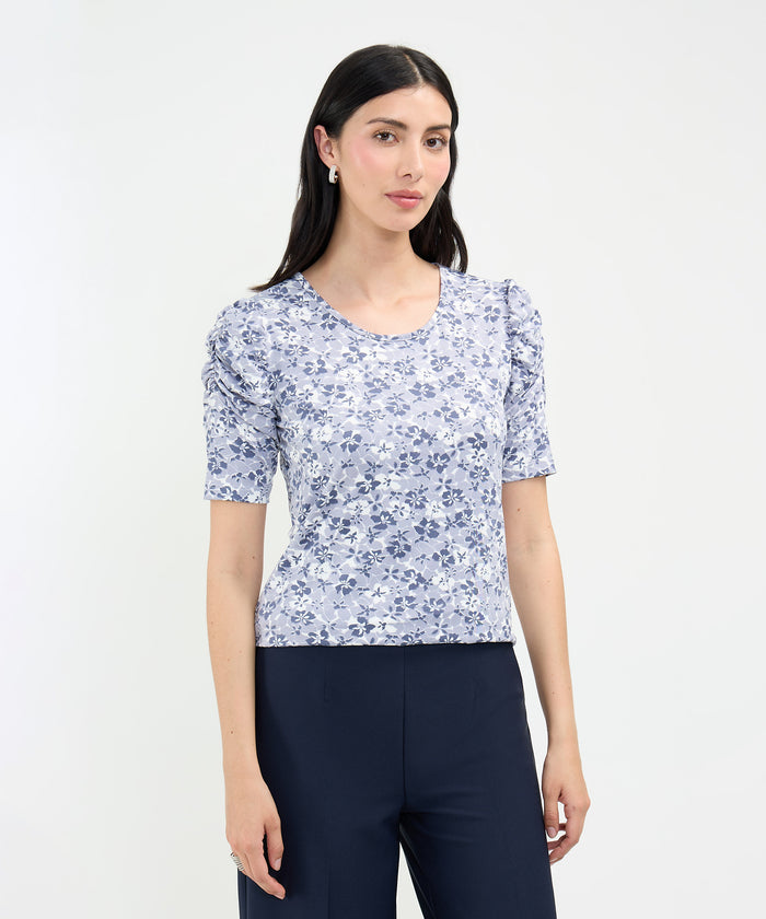 CAMISETA M/C CON RUCHE ESTAMPADA 30092947
