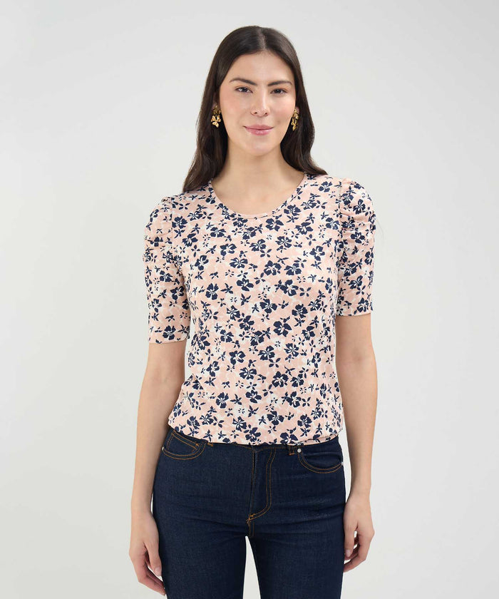 CAMISETA M/C CON RUCHE ESTAMPADA 30092947