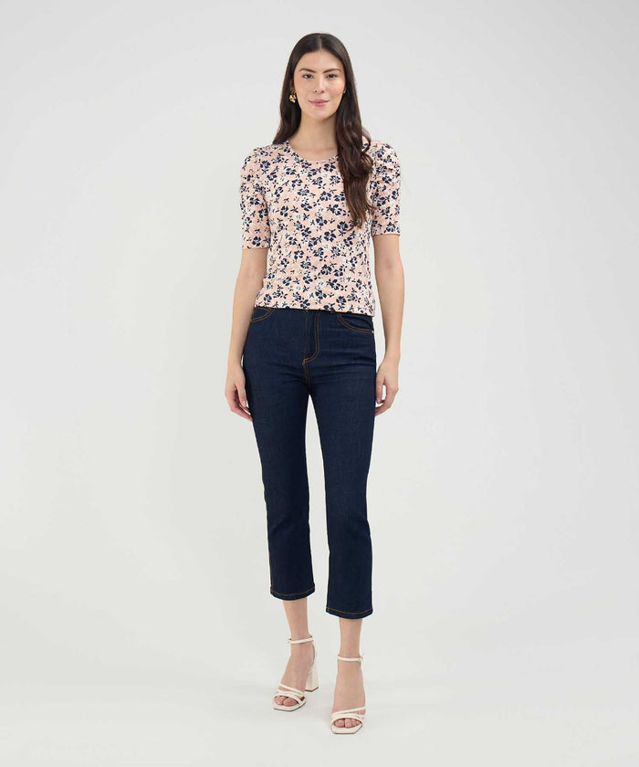 CAMISETA M/C CON RUCHE ESTAMPADA 30092947