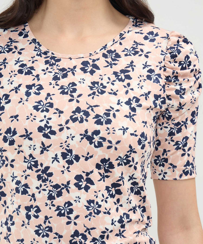 CAMISETA M/C CON RUCHE ESTAMPADA 30092947