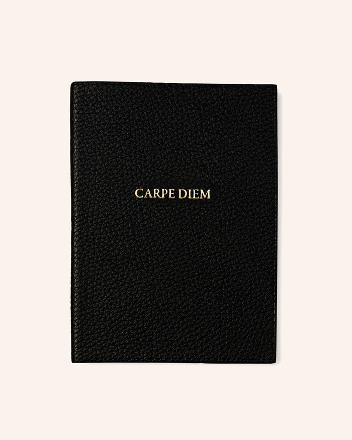 Carpe Diem Embossed Leather Notebook Shown in Blue