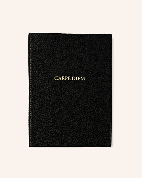 Carpe Diem Embossed Leather Notebook Shown in Blue