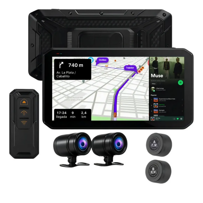 CARPLAY MOTOS USB DVR CÁMARAS 2K SENSOR PRESIÓN LLANTAS WIFI