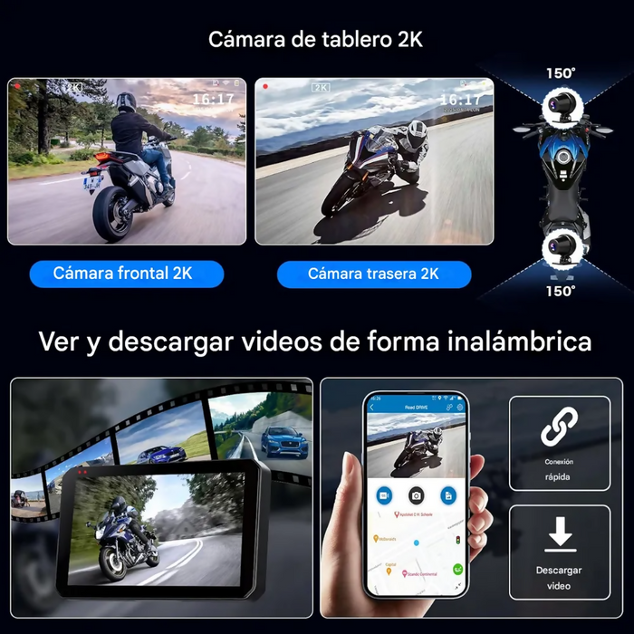 CARPLAY MOTOS USB DVR CÁMARAS 2K SENSOR PRESIÓN LLANTAS WIFI