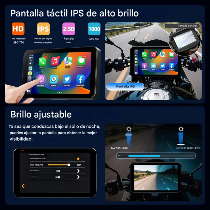 CARPLAY MOTOS USB DVR CÁMARAS 2K SENSOR PRESIÓN LLANTAS WIFI