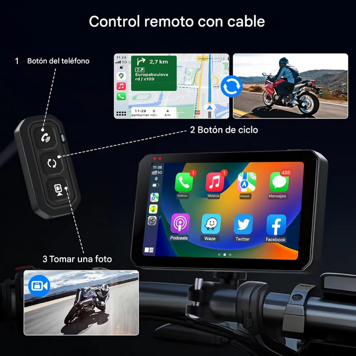 CARPLAY MOTOS USB DVR CÁMARAS 2K SENSOR PRESIÓN LLANTAS WIFI