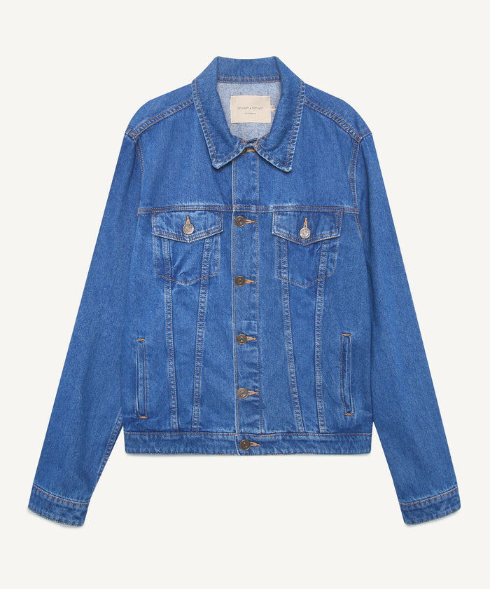 CHAQUETA TRUCKER TONO AZUL MEDIO CON DESGASTES 45080375