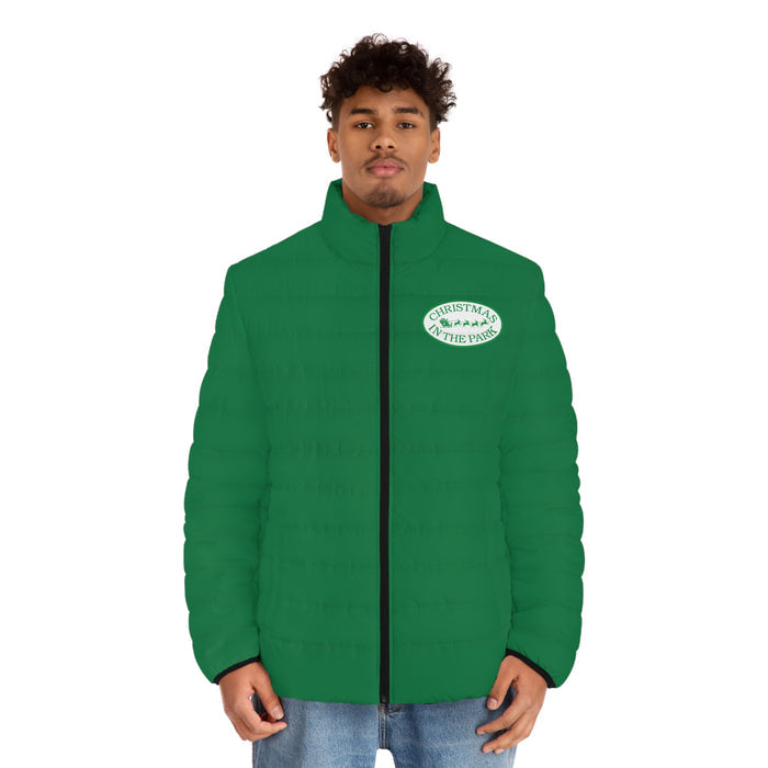 Christmas In The Park Red Puffer Jacket — Men’s Holiday Quilted Coat