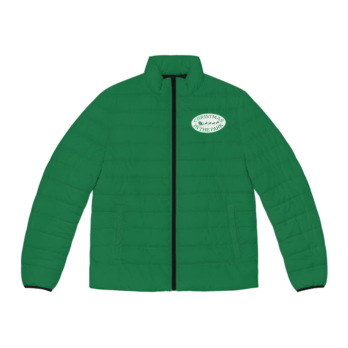 Christmas In The Park Red Puffer Jacket — Men’s Holiday Quilted Coat