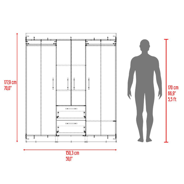 Closet Aura, Blanco Duqueza, Con Cuatro Puertas y Dos Cajones