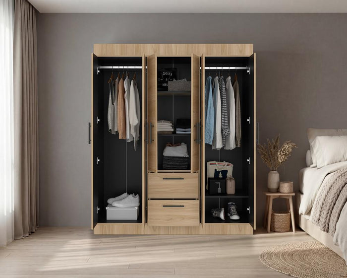 Closet Aura, Fresno Europeo y Wengue, con 6 puertas y dos cajones
