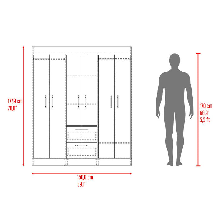Closet Aura, Fresno Europeo y Wengue, con 6 puertas y dos cajones