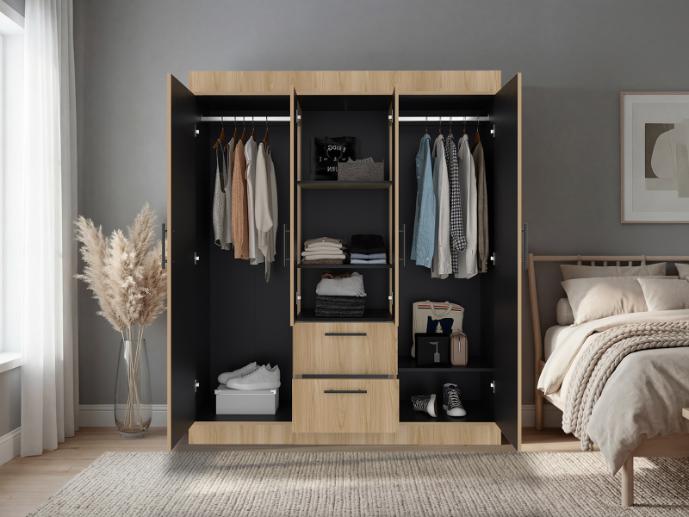 Closet Aura II, Fresno Europeo y Wengue, con 4 puertas y dos cajones
