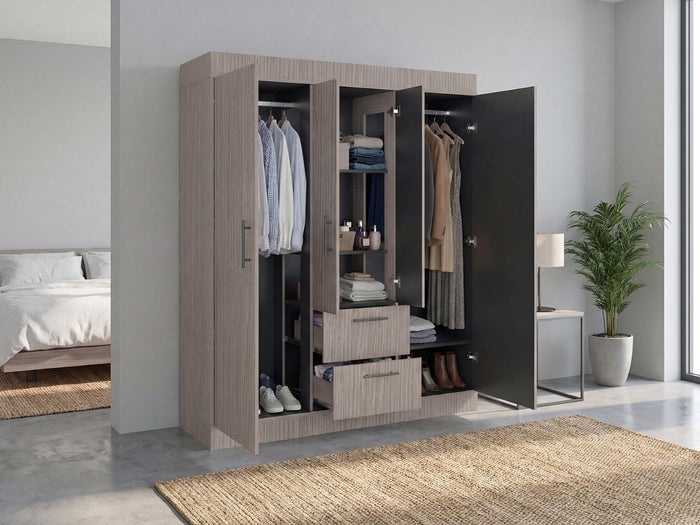Closet Aura, Positano y Wengue, Con Cuatro Puertas y Dos Cajones