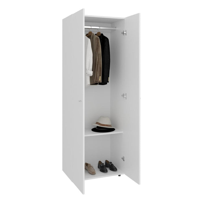 CLOSET BEICO, BLANCO DUQUEZA, CON DOS PUERTAS ABATIBLES Y UN TUBO CROMADO